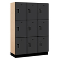 Salsbury Industries 3 Tier Designer Locker, 54"Wx76"Hx18"D, 9 Door, Black 18-23368BLK